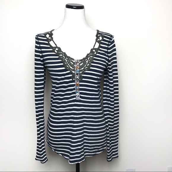 Free People Tops - Free People Striped Crochet Embroidered Thermal